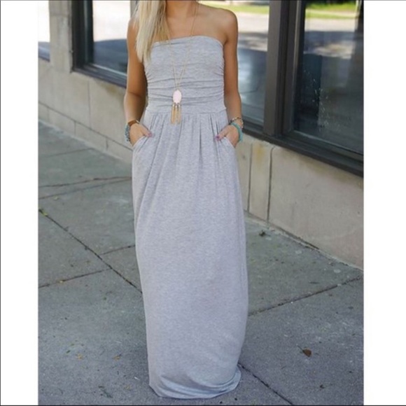 ✨LAST ONE✨Gray chic tube maxi dress with side pockets - Picture 3 of 5